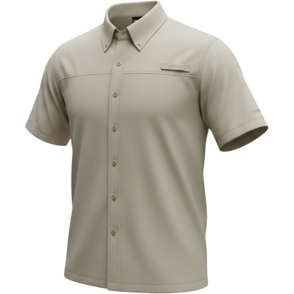 Shimano Mens 2XL Khaki Short Sleeve Vented Performance Fishing Shirt Button Up